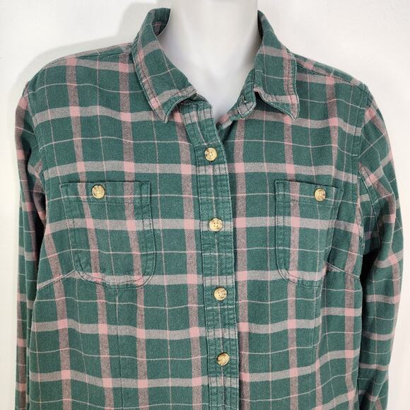 Duluth Trading Shirt Women’s Small Free Swinging Flannel Green Plaid Button Up - Picture 3 of 10